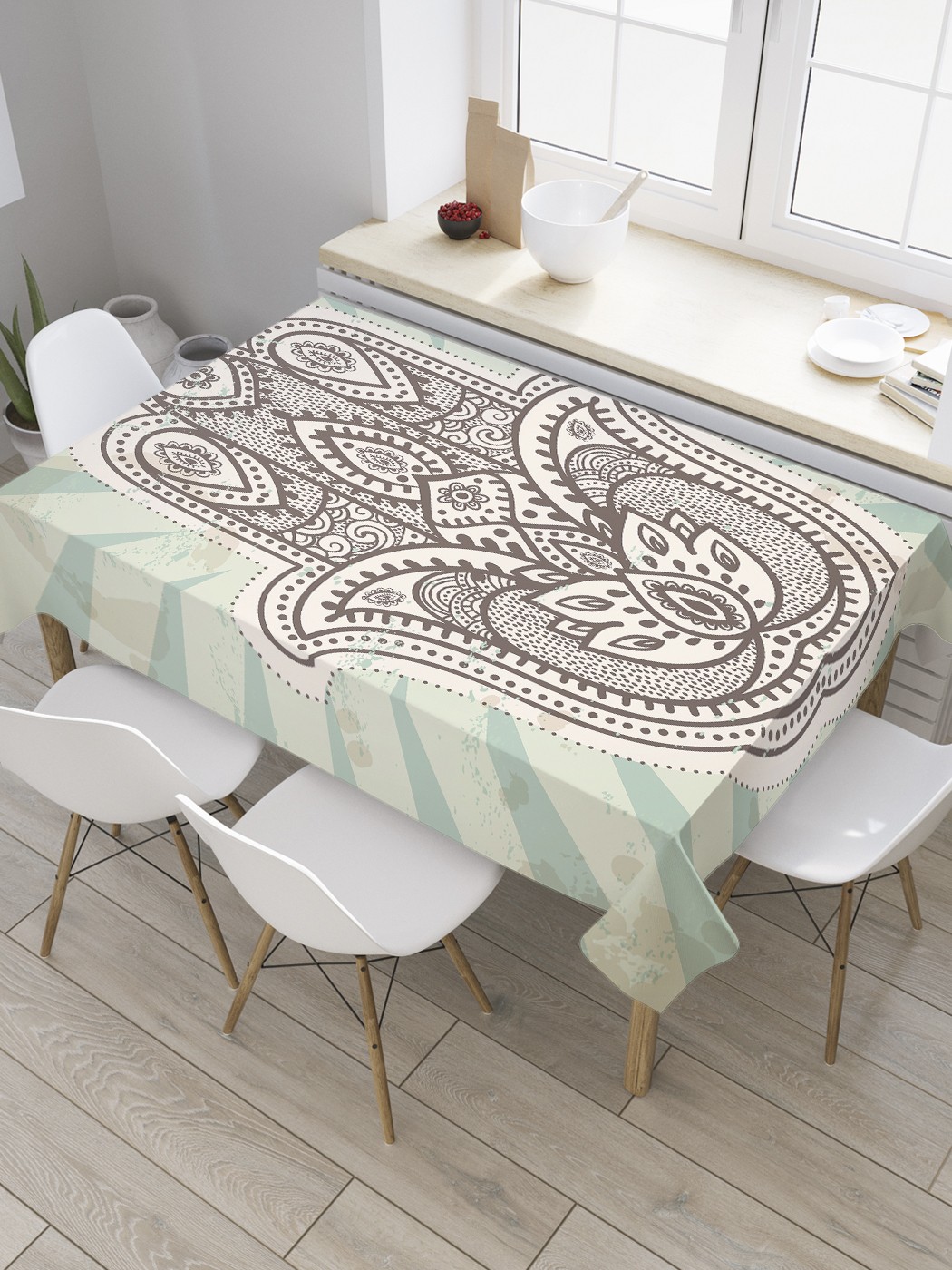 

Скатерть прямоугольная JoyArty "Хамса гранж" из оксфорда, 120x145 см, Бежевый, Хамса гранж