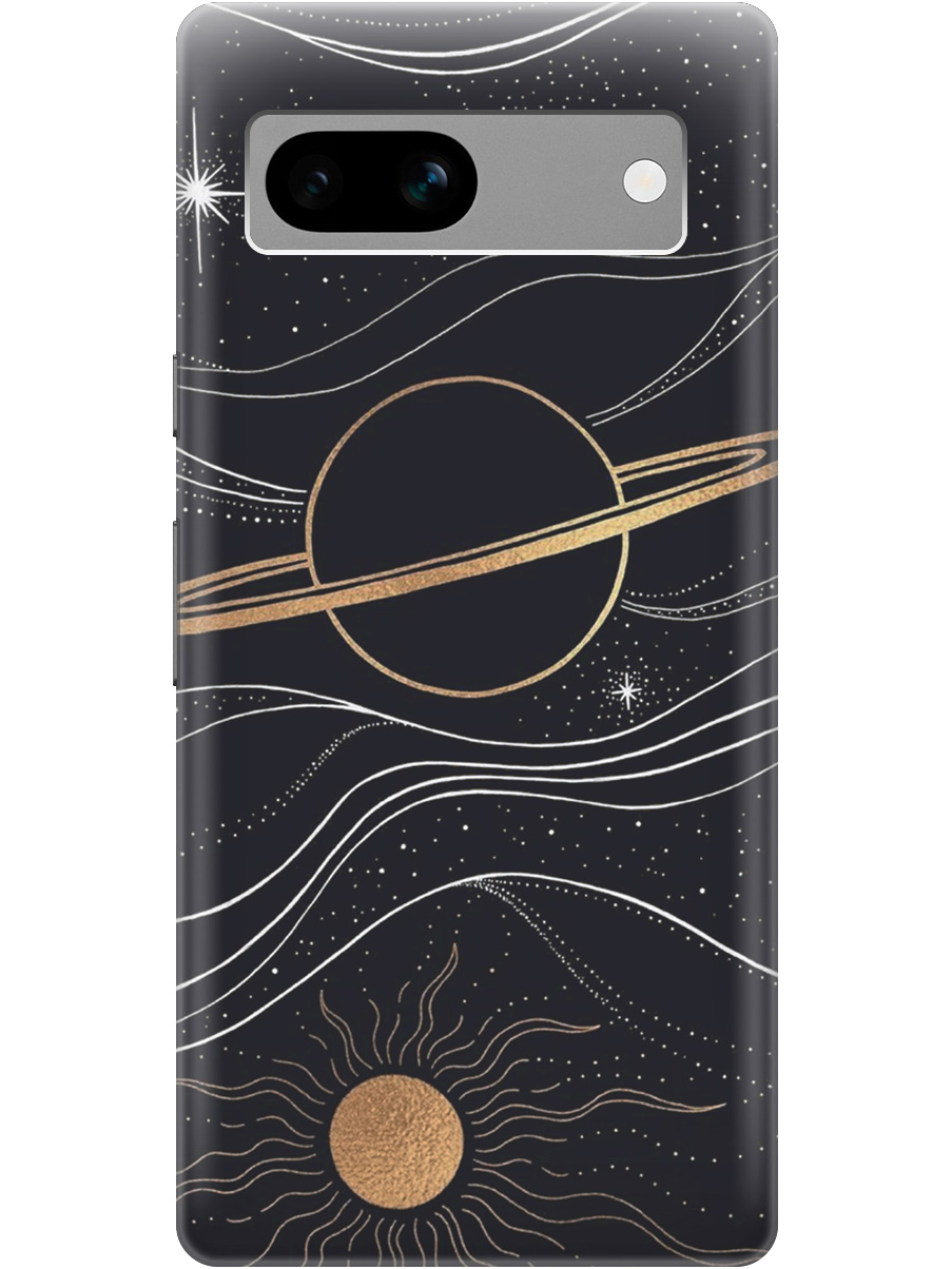 

Чехол на Google Pixel 7a силиконовый матовый Soft Touch с принтом "Сатурн и солнце", Белый;желтый, 20000026