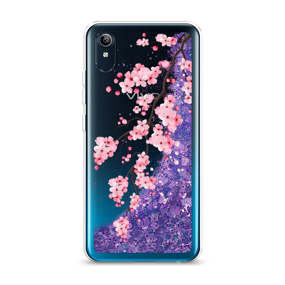 фото Жидкий чехол с блестками "розовая сакура" на vivo y91c awog