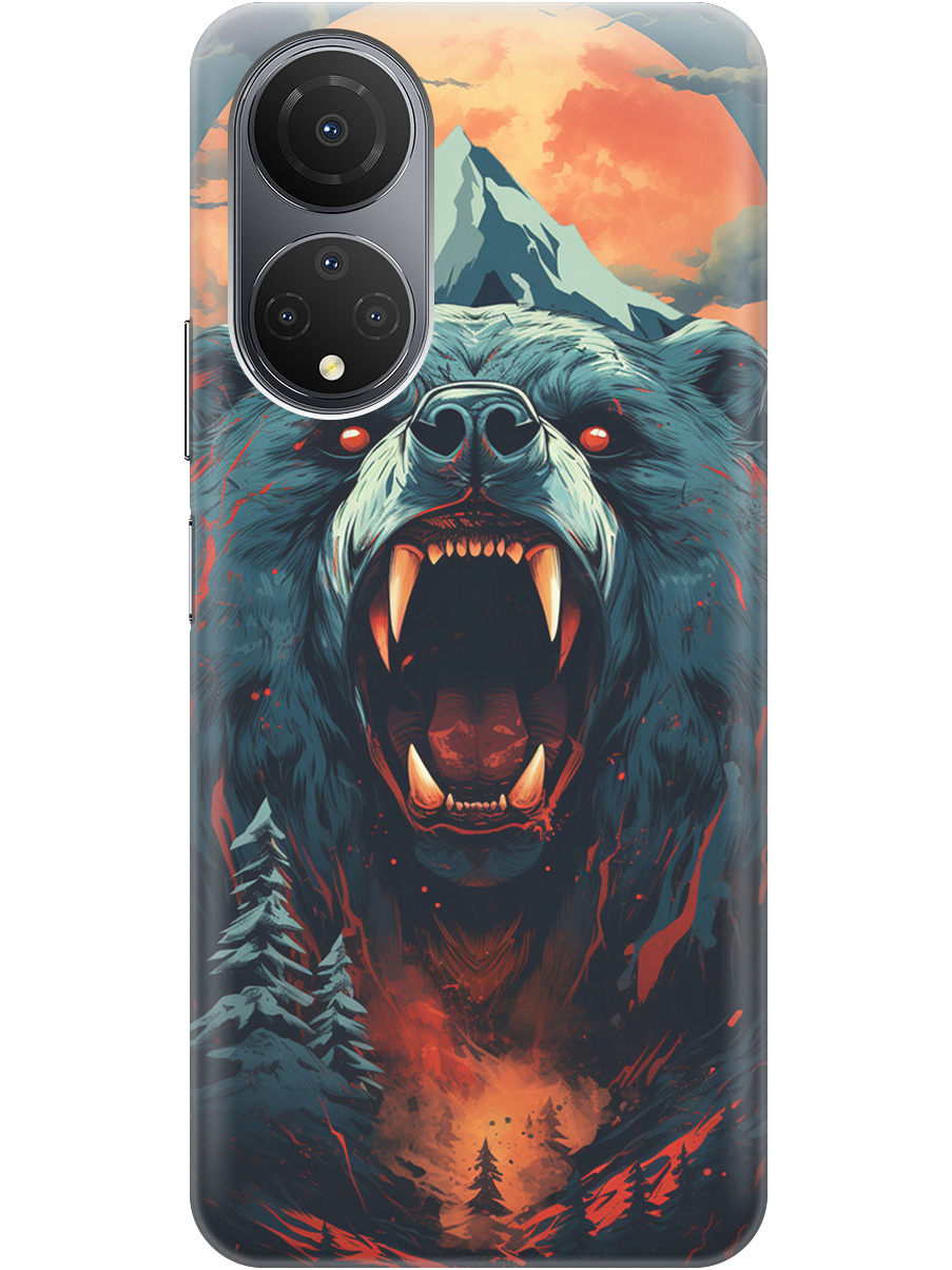 

Чехол на Honor X7 силиконовый с принтом "Гризли при красной луне", Красный;синий;черный, 20000402