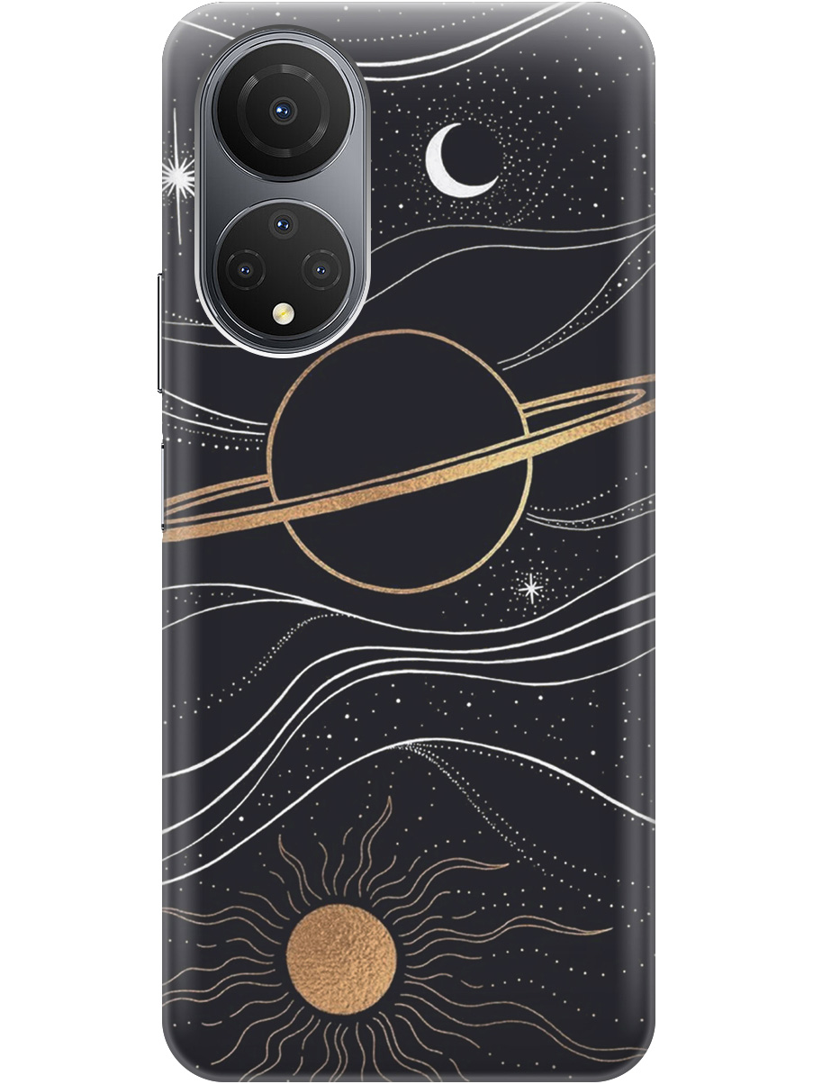 

Чехол на Honor X7 силиконовый матовый Soft Touch с принтом "Сатурн и солнце", Белый;желтый, 20000403