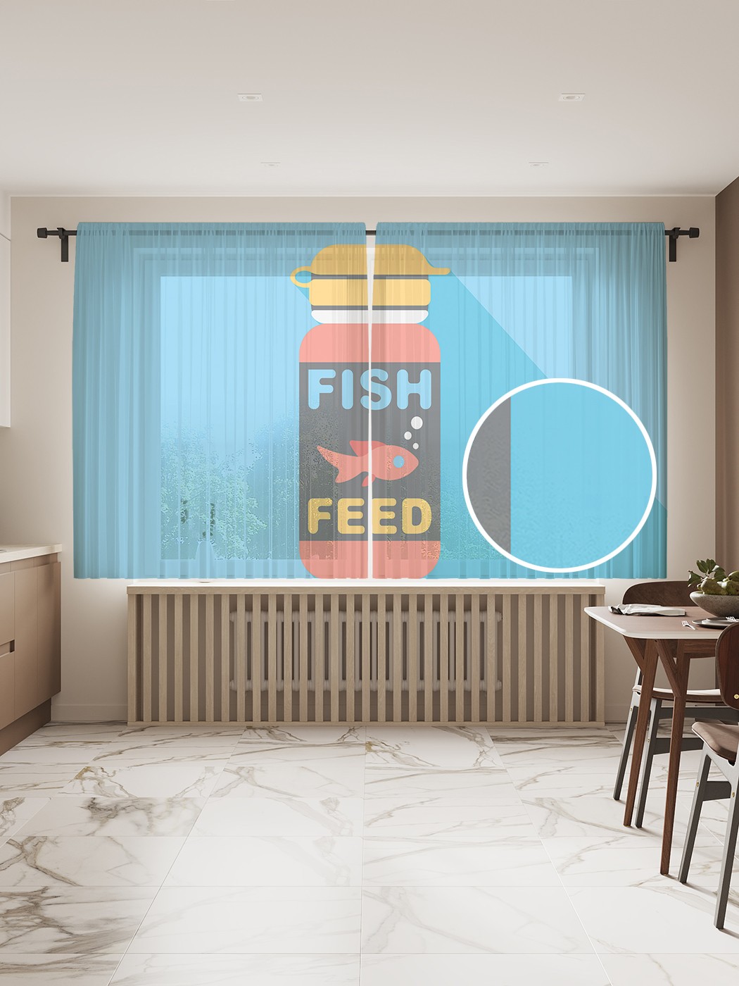 фото Фототюль joyarty "корм для рыб", 145x180 см (2 полотна со шторной лентой + 50 крючков)