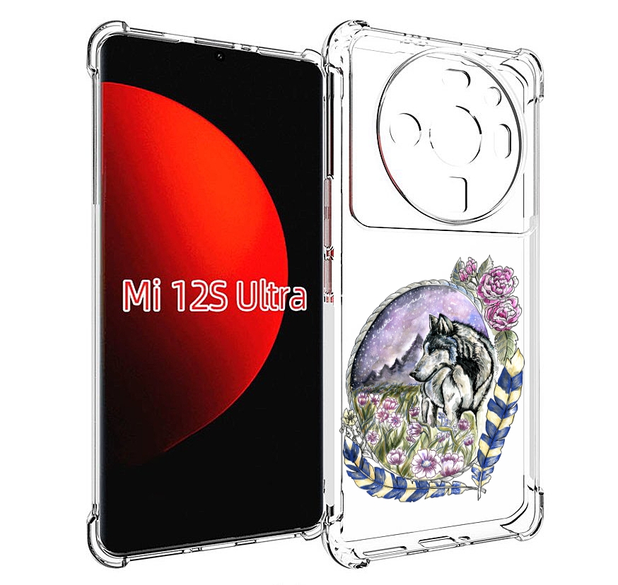 

Чехол MyPads нарисованный волк в цветах с перьями для Xiaomi 12S Ultra, Прозрачный, Tocco