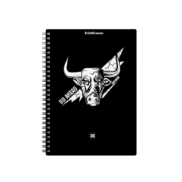 

Тетрадь А5, 80 л в кл на гребне ErichKrause Go Аhead Black and White, пласт обл, тисн песо