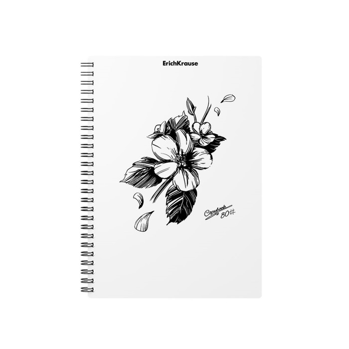 

Тетрадь А5, 80 л в кл на гребне ErichKrause Blossom Black and White, пласт обл, тисн песок