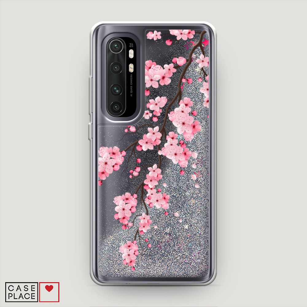 

Жидкий чехол с блестками "Розовая сакура" на Xiaomi Mi Note 10 lite, 38491-1