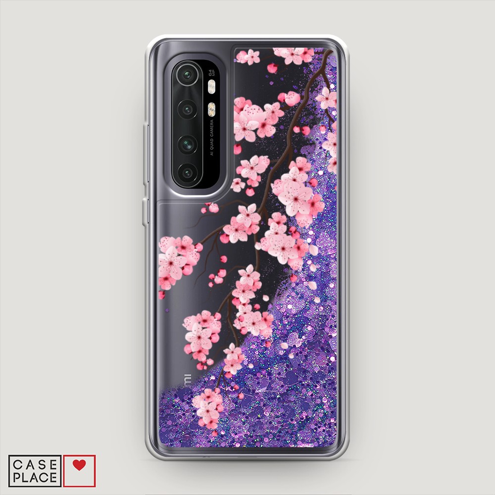 

Жидкий чехол с блестками "Розовая сакура" на Xiaomi Mi Note 10 lite, 38492-1