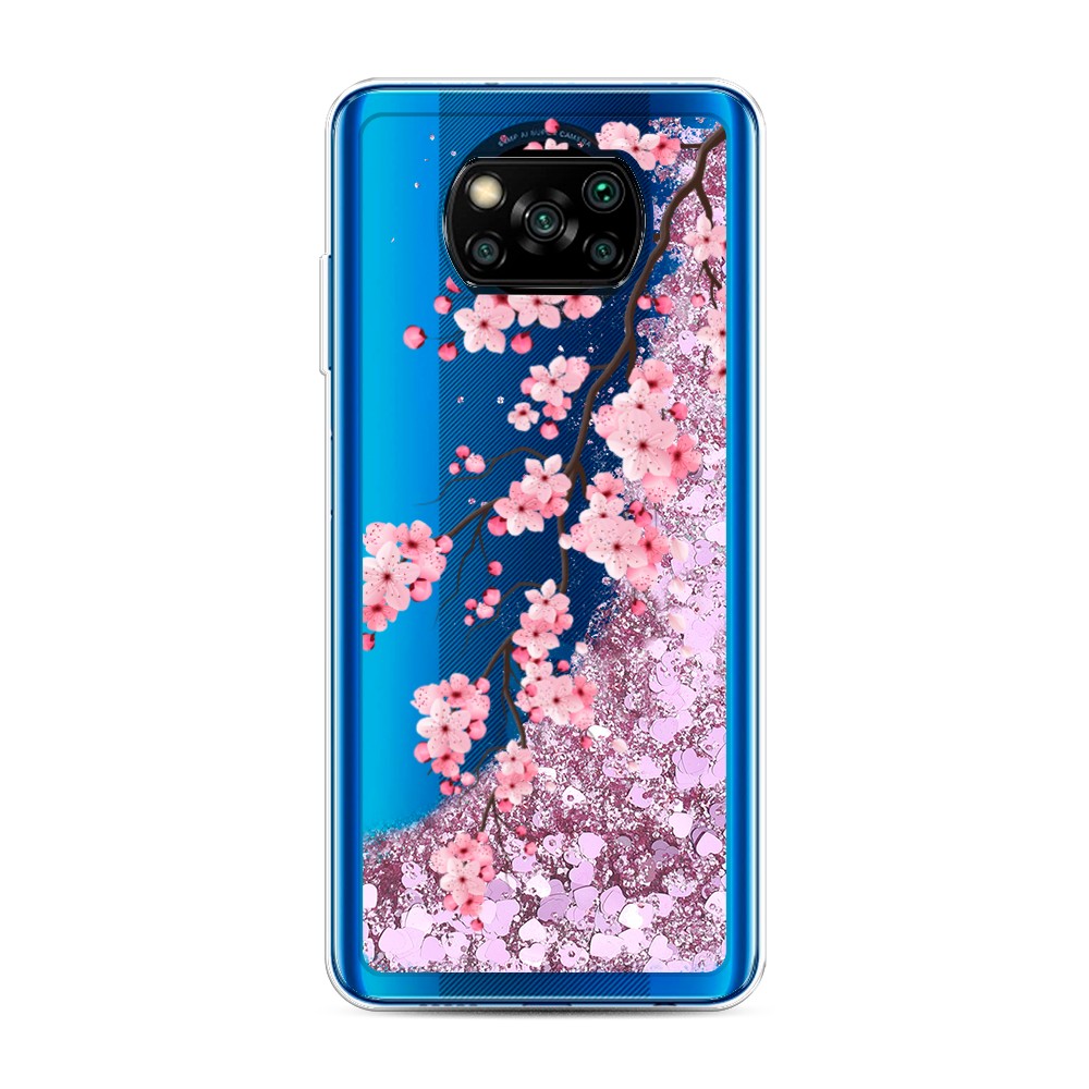 

Жидкий чехол с блестками "Розовая сакура" на Xiaomi Poco X3 NFC, 39294-1