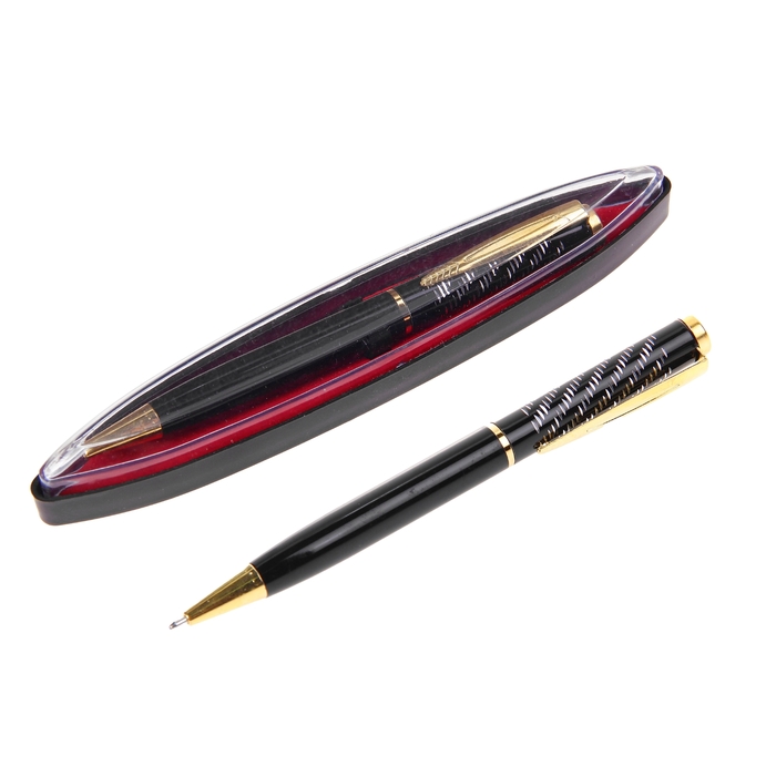 Шариковая ручка Calligrata подарочная в футляре черн с золотистыми вставками