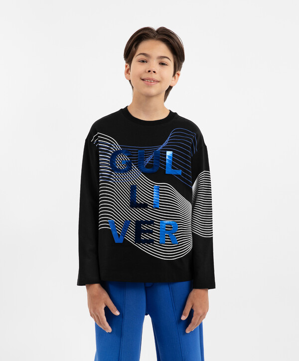 

Лонгслив трикотажный с принтом чёрный для мальчика Gulliver, 170, 22412BJC1203, Черный, 22412BJC1203