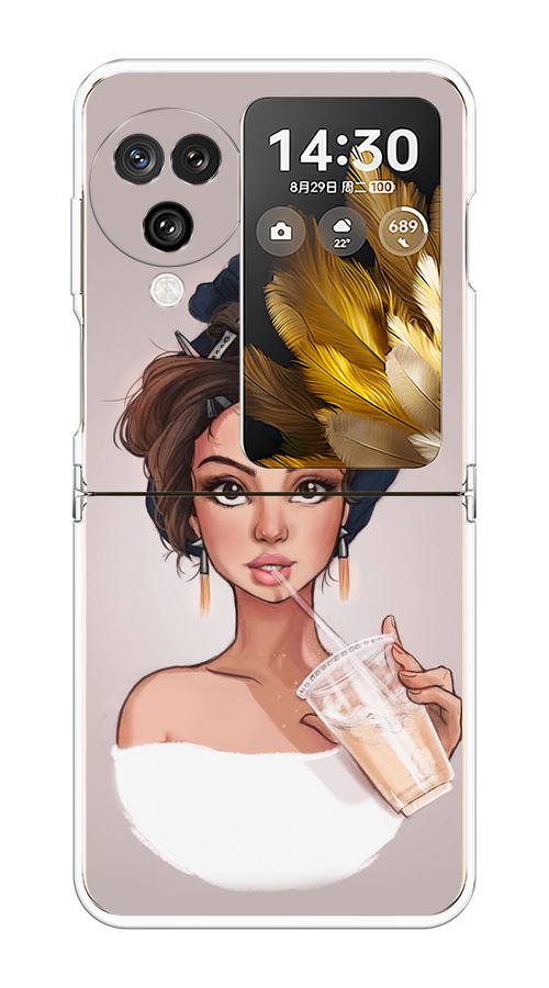 

Чехол на Oppo Find N3 Flip "Девушка с фраппе", Серый, 2517250-1
