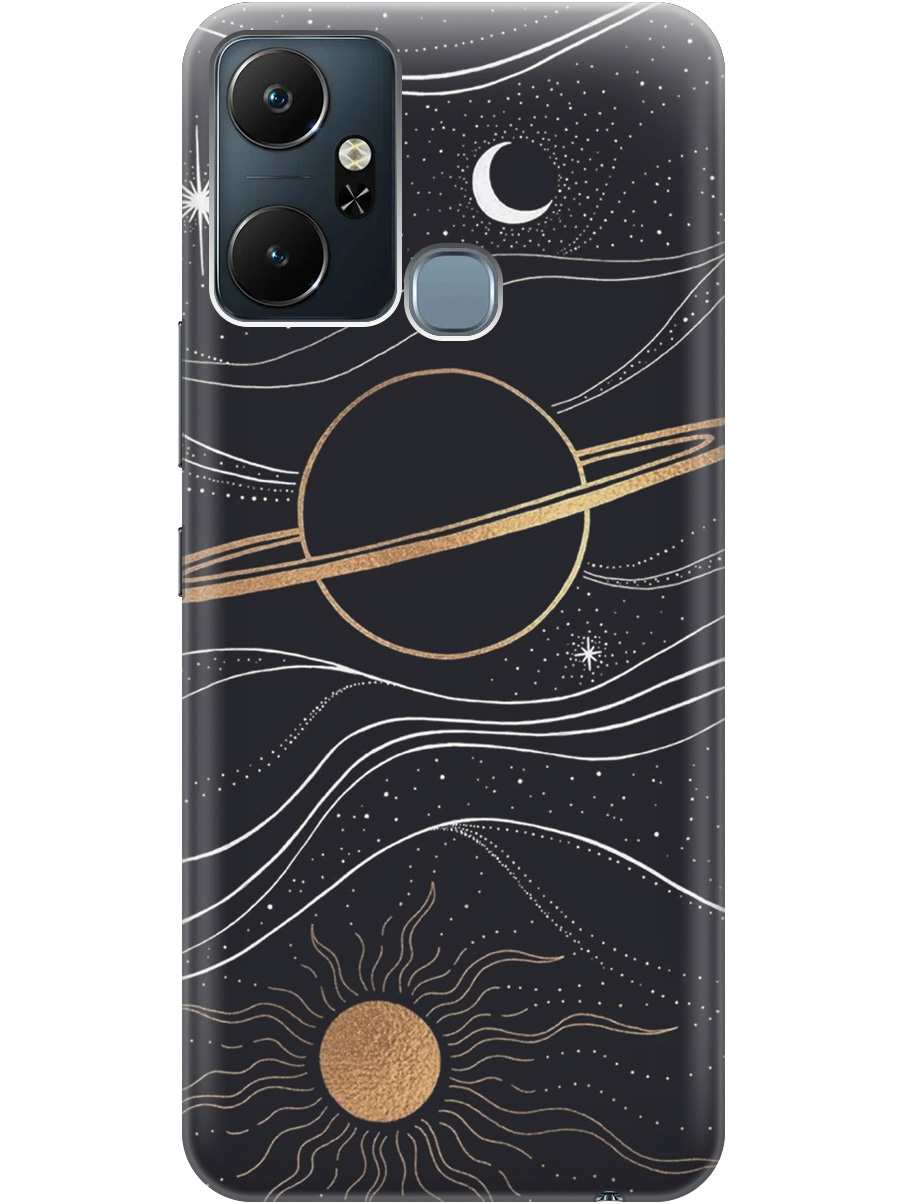 

Чехол на Infinix Smart 6 Plus силиконовый матовый Soft Touch с принтом "Сатурн и солнце", Белый;желтый, 20000391