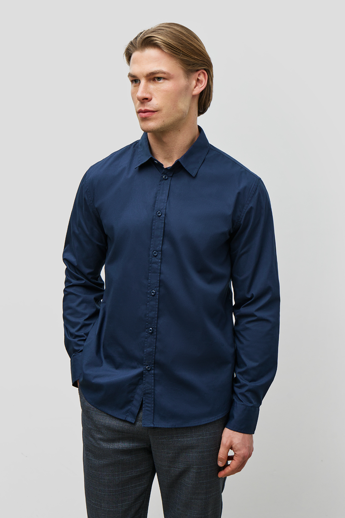 Рубашка мужская Baon B6622008 синяя XL