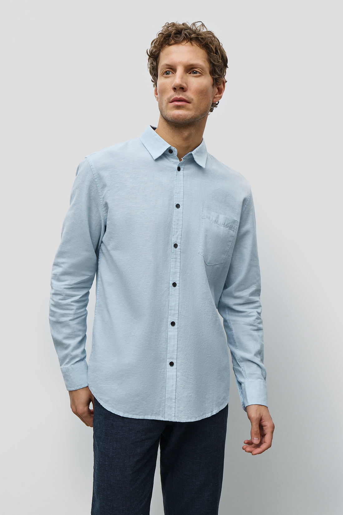 

Рубашка мужская Baon B6623007 голубая 3XL, Голубой, B6623007