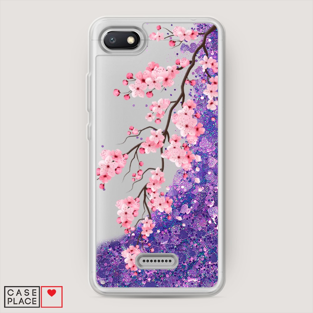 

Жидкий чехол с блестками "Розовая сакура" на Xiaomi Redmi 6A, 34192-1