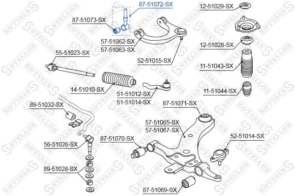 

Сайлентблок рычага верхний с тягой Stellox 8751072SX Hyundai sonata ef 01, kia magentis 00