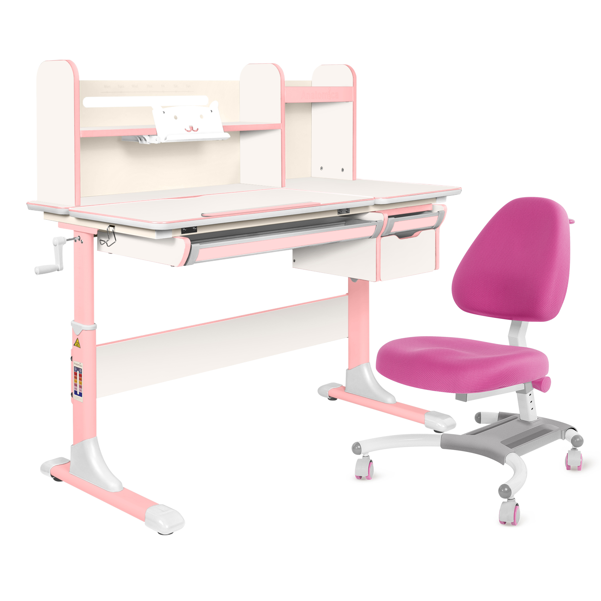 Комплект Anatomica парта Genius белый/розовый с розовым креслом Figra комплект парта anatomica study 100 белый розовый с розовым креслом figra