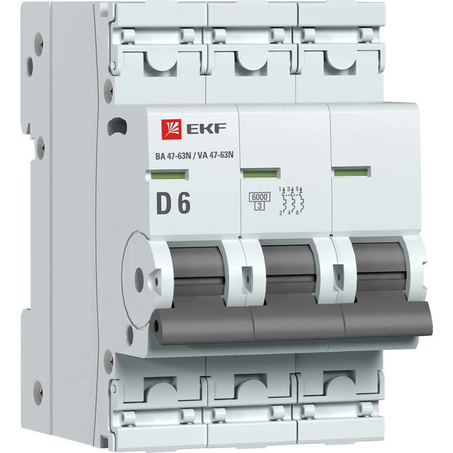 

Автоматический выключатель EKF PROxima 3P 6А (D) 6кА ВА 47-63N M636306D