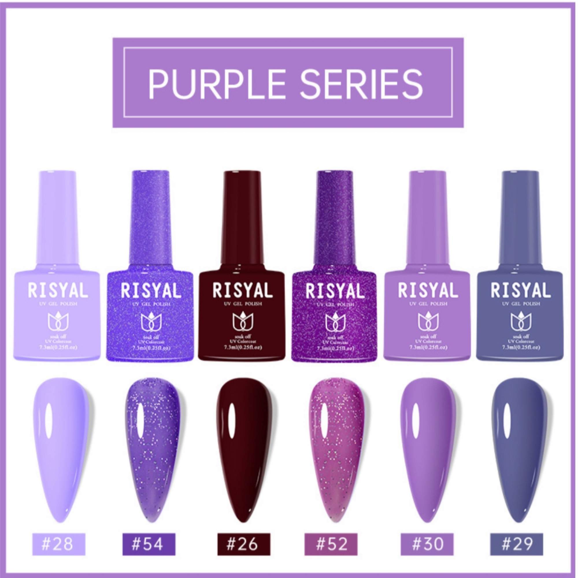 Набор гель лаков Karvel Purple series, 6 шт х 7,3 мл