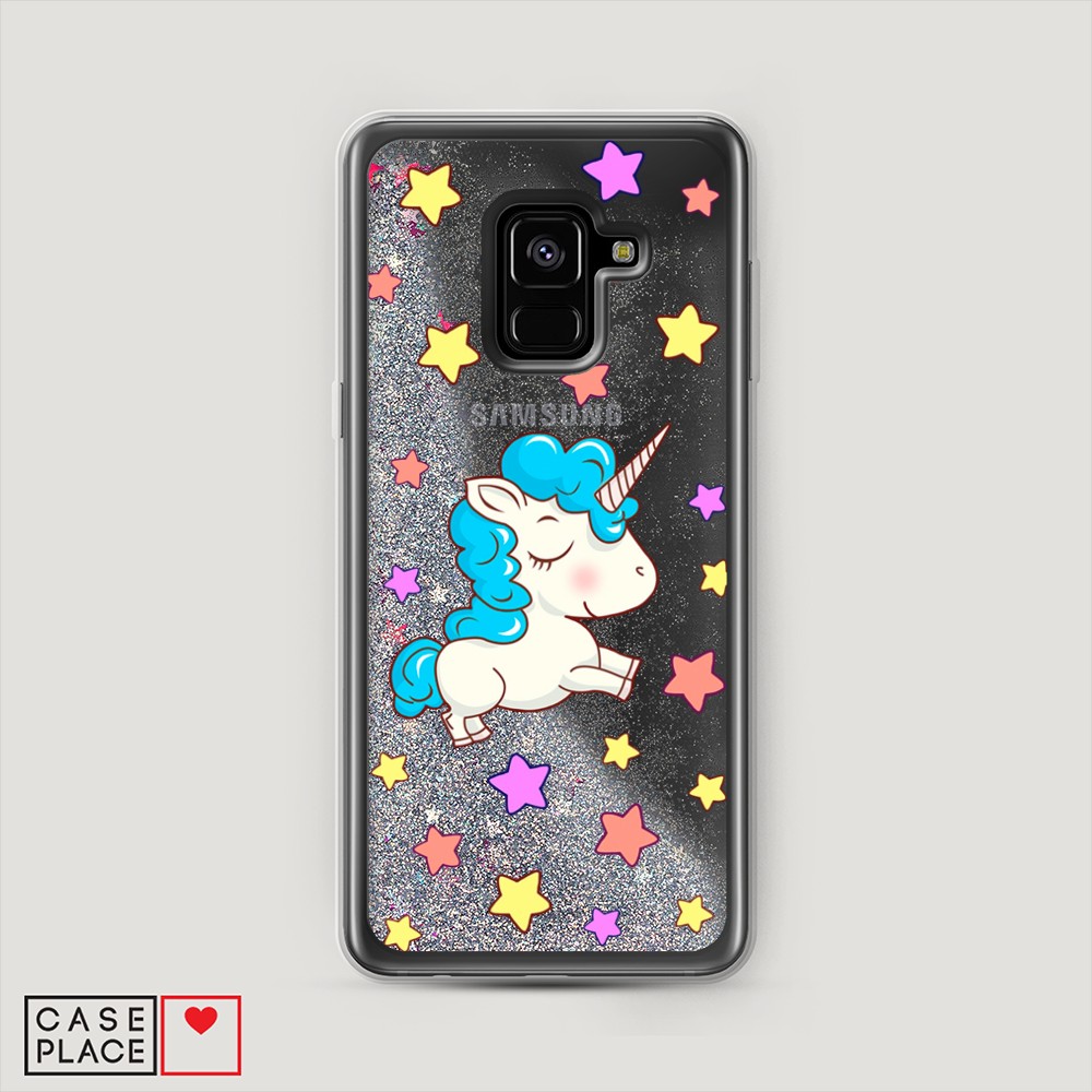 

Жидкий чехол с блестками "Звездный единорог" на Samsung Galaxy A8 2018, 25491-1