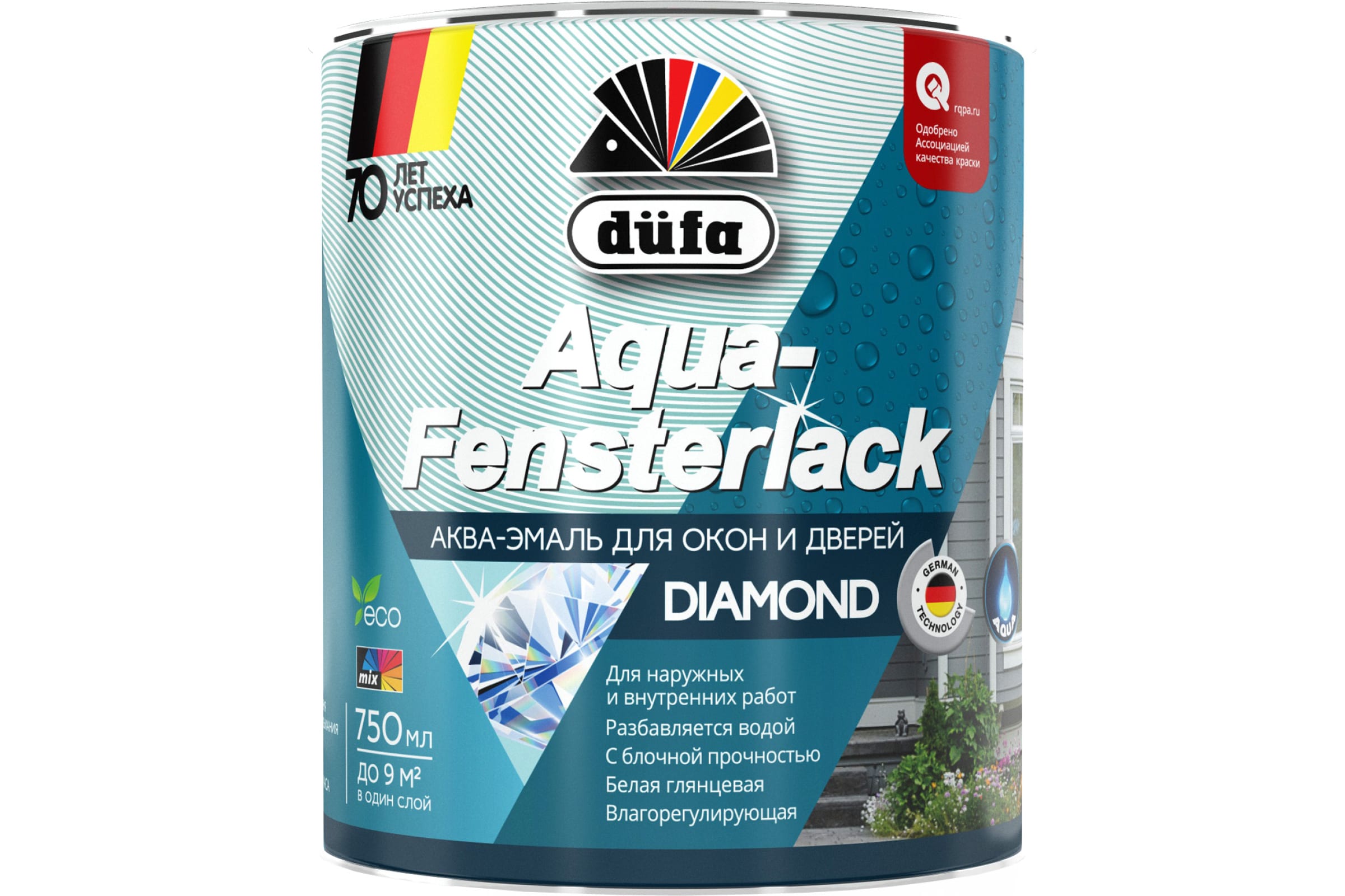 Dufa Эмаль AQUA-FENSTERLACK для окон белая 750мл Н0000005597 эмаль для окон и дверей dufa aqua fensterlack глянцевая цвет белый 0 75 л