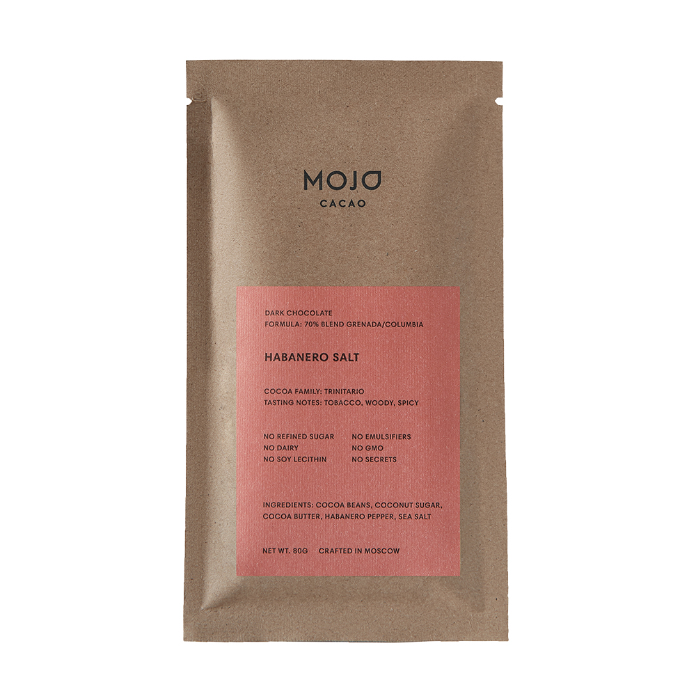 Горький шоколад 70% Mojo Cacao с перцем Habanero и морской солью habanero salt, 80г