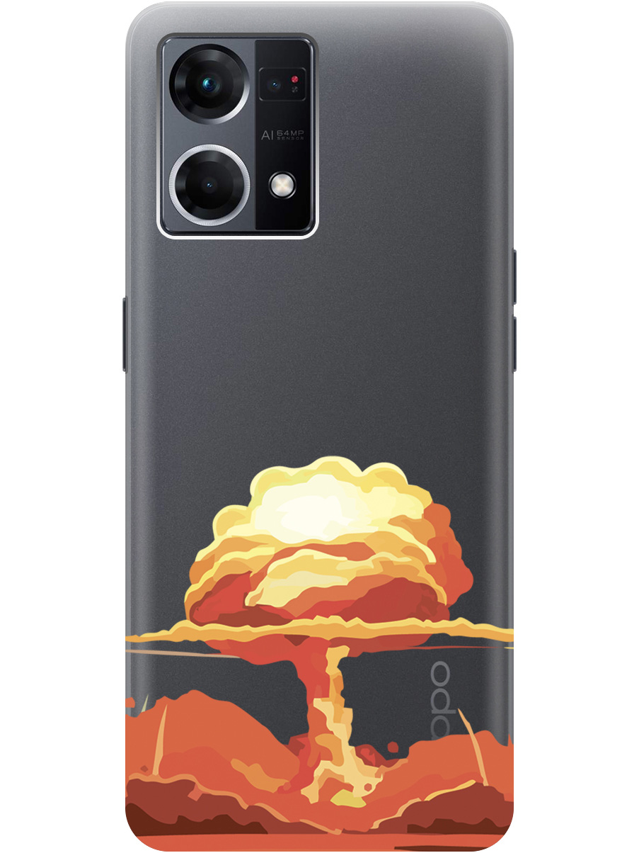 

Чехол на OPPO Reno7 силиконовый с принтом "Boom", Прозрачный;красный, 20000484