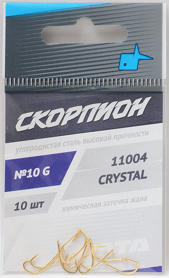 

Одинарные крючки кристалл классические №10, оголовок с колечком, прямое острие, с бородкой, Золотистый, Crystal