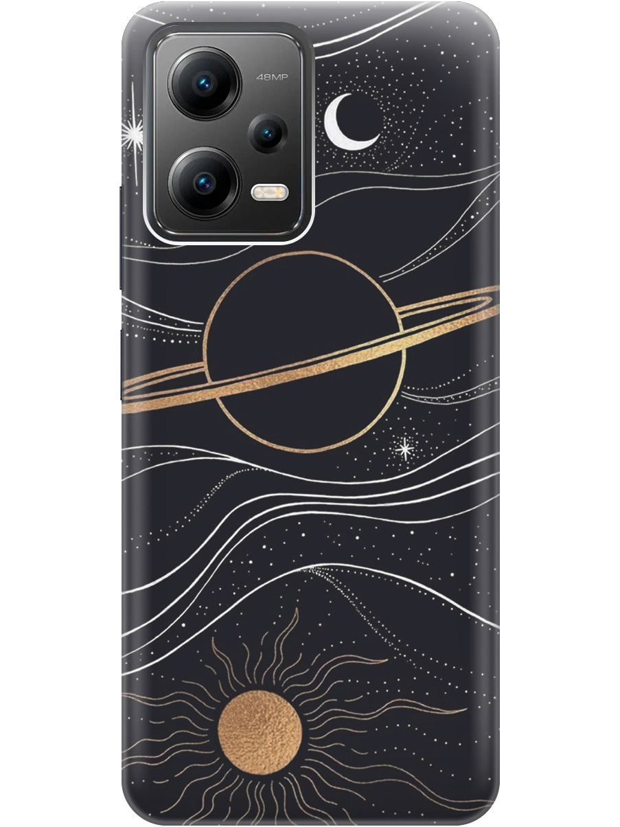 

Чехол на Poco X5 силиконовый матовый Soft Touch с принтом "Сатурн и солнце", Белый;желтый, 20000536