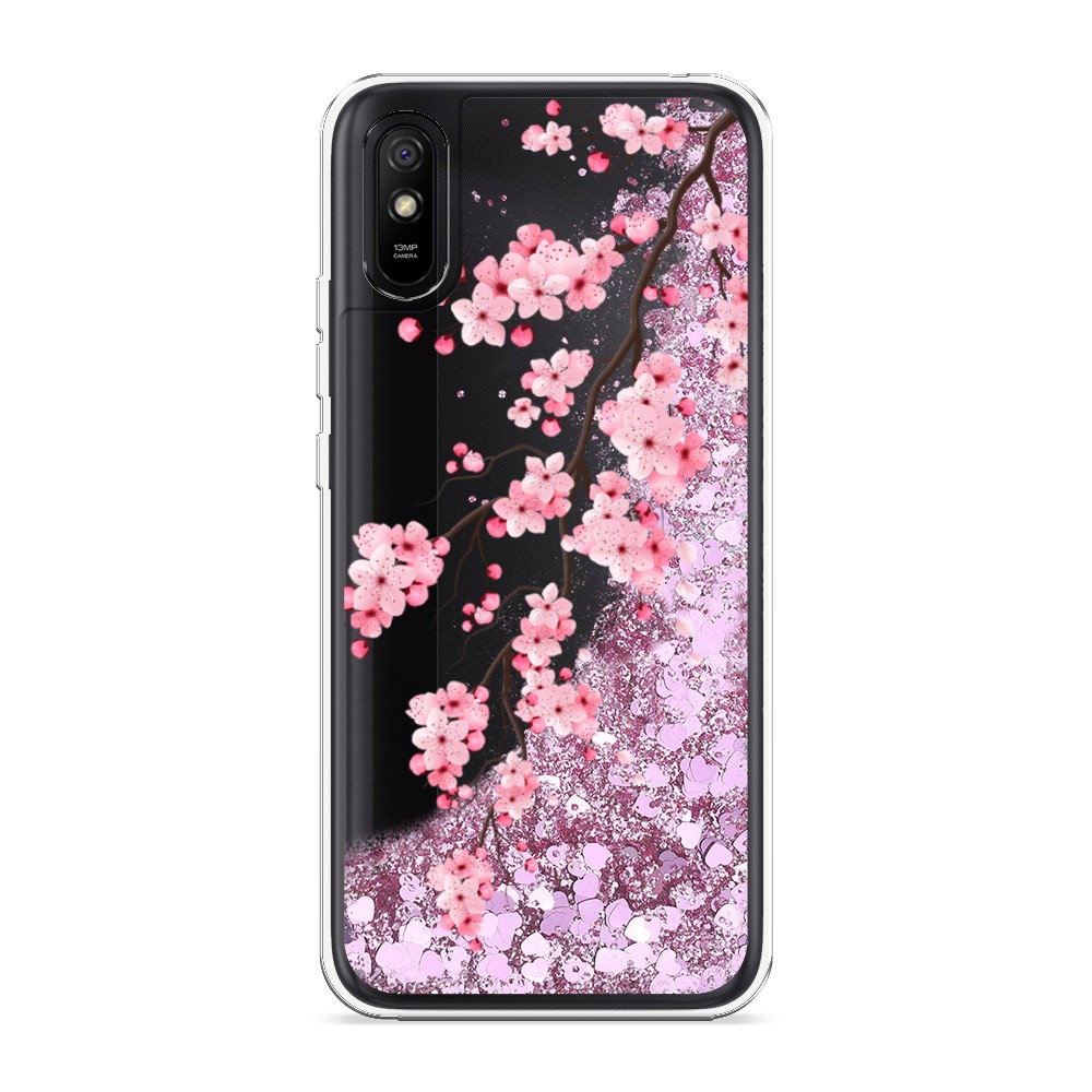

Жидкий чехол с блестками "Розовая сакура" на Xiaomi Redmi 9A, 38994-1