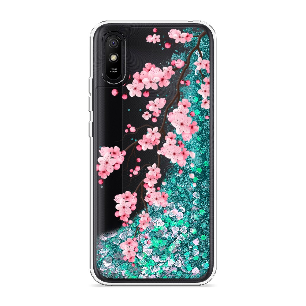 

Жидкий чехол с блестками "Розовая сакура" на Xiaomi Redmi 9A