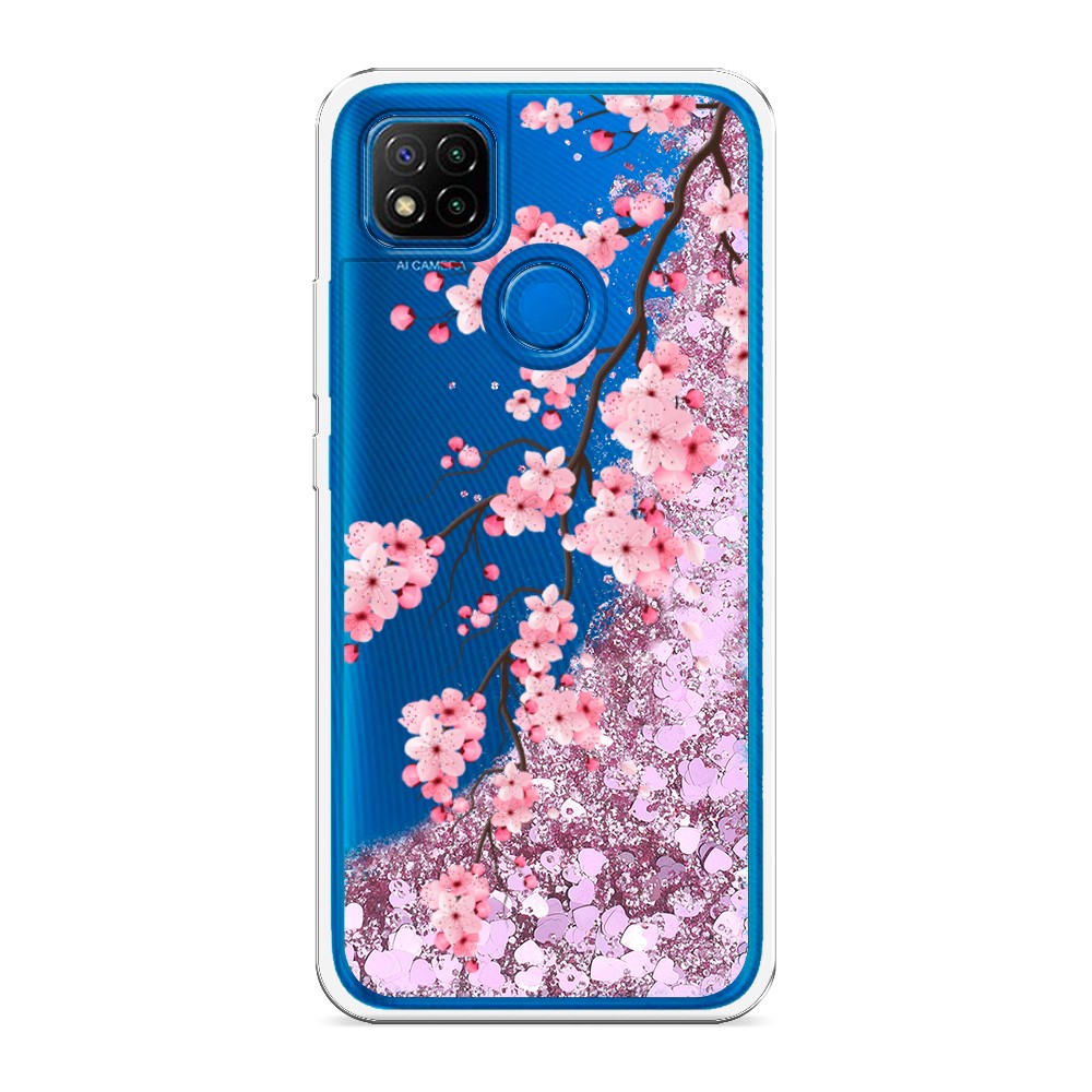 

Жидкий чехол с блестками "Розовая сакура" на Xiaomi Redmi 9C