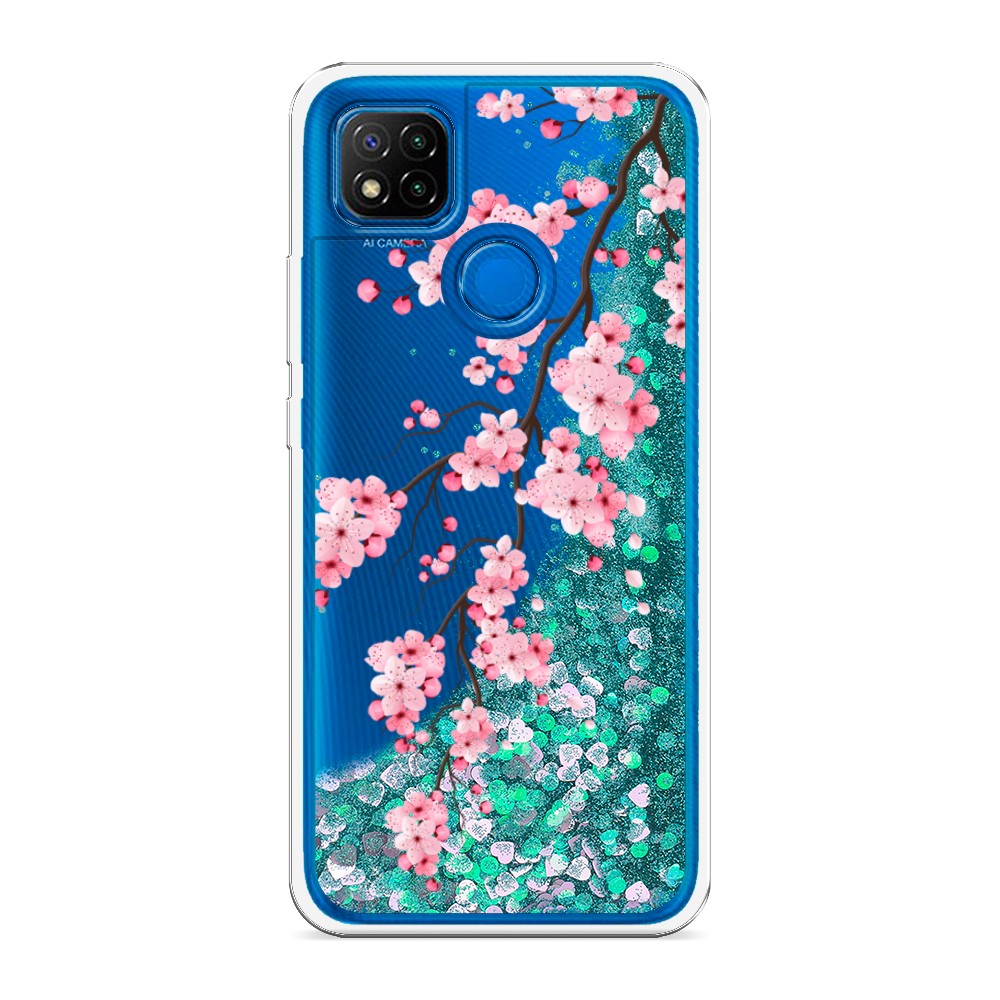 

Жидкий чехол с блестками "Розовая сакура" на Xiaomi Redmi 9C