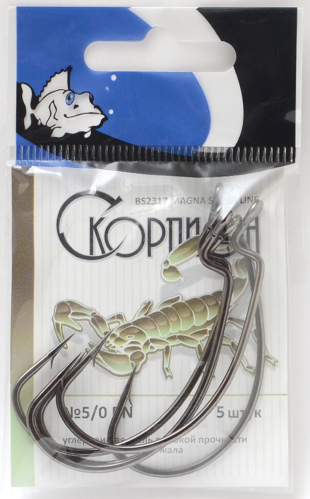 

Одинарные крючки лимерик офсетные №5/0, оголовок с колечком, прямое острие, с бородкой, Черный, Magna Super Line