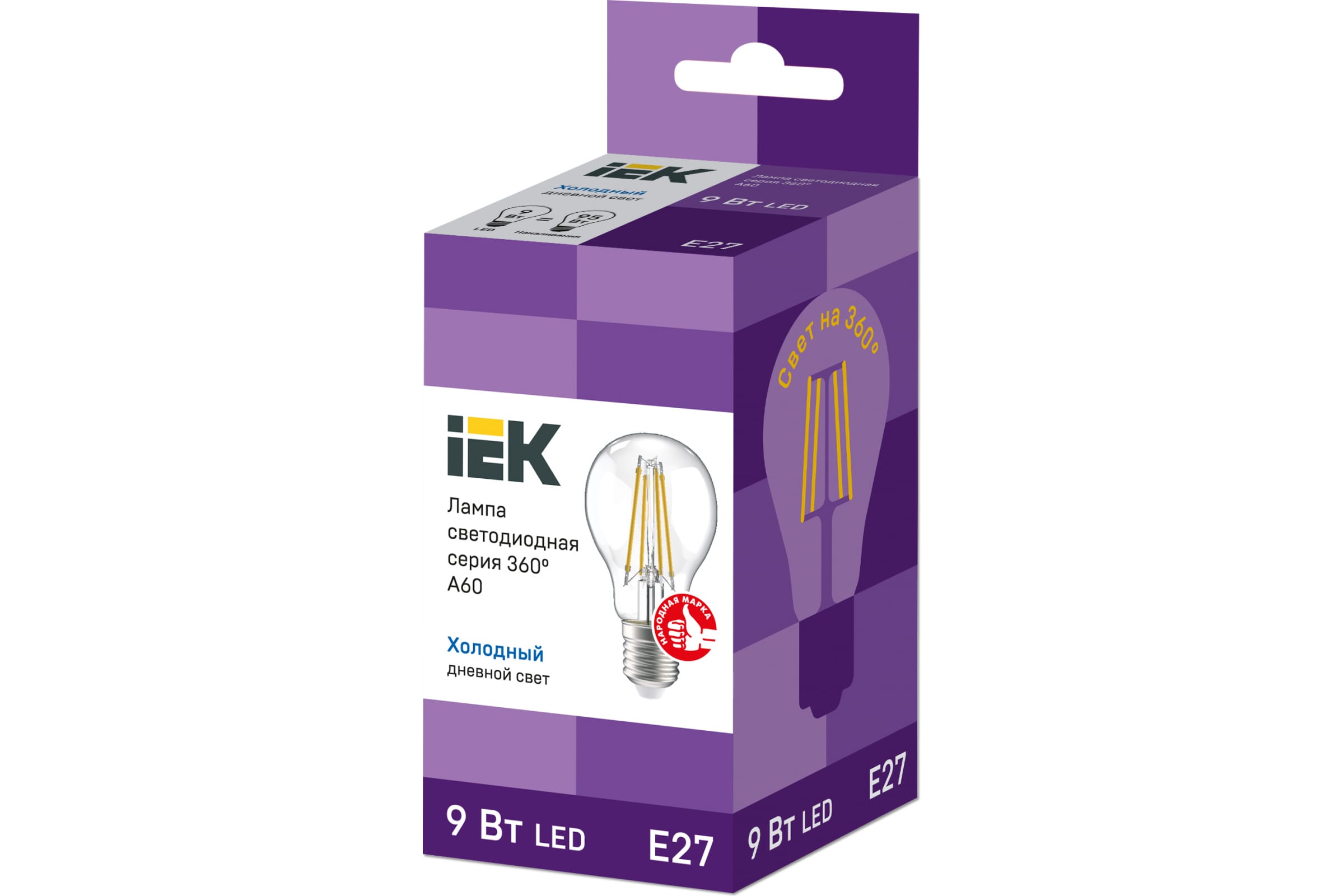 Лампа филаментная IEK LLF-A60-9-230-65-E27-CL