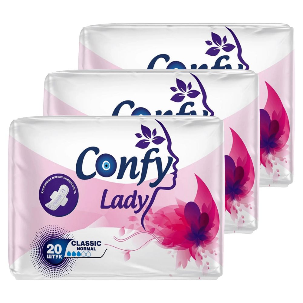 Гигиенические прокладки Confy Lady Classic Norma Eco женские, 3 упаковки по 20 шт прокладки женские confy lady classic normal eco 20 шт 12388