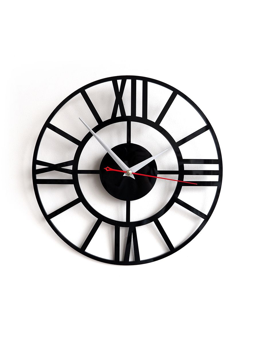 фото Настенные часы roomton лофт 40 см черные, большие часы в гостиную, в кухню, бесшумные