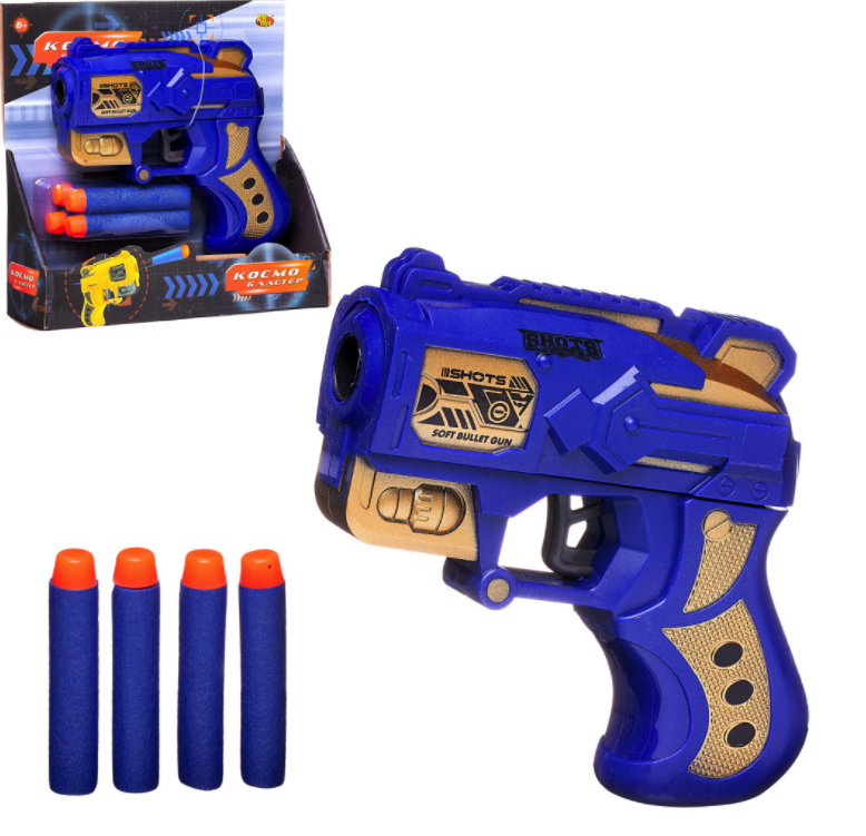 фото Бластер abtoys космобластер с 4 мягкими пулями (синий) junfa toys