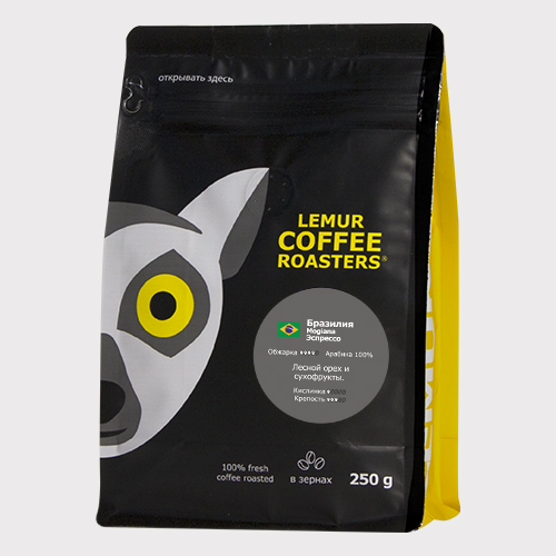 Кофе в зернах Lemur Coffee Roasters Бразилия Mogiana Эспрессо свежая обжарка, 250 г