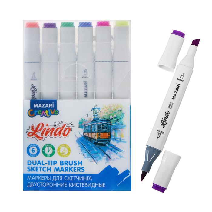 

Маркеры для скетчинга двусторонние Mazari Lindo, 6 цв, Fluorescent colors (флуоресцентные