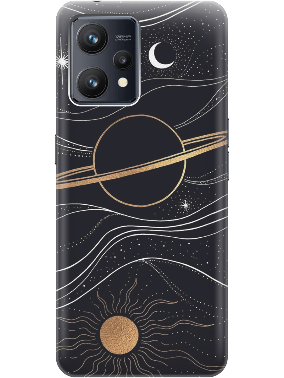 

Чехол на Realme 9 силиконовый матовый Soft Touch с принтом "Сатурн и солнце", Белый;желтый, 20000165