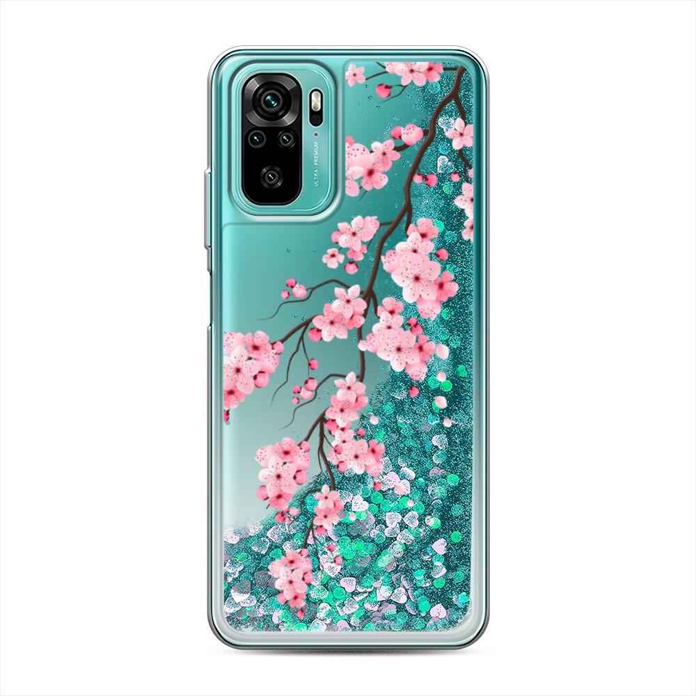 

Жидкий чехол с блестками "Розовая сакура" на Xiaomi Redmi Note 10