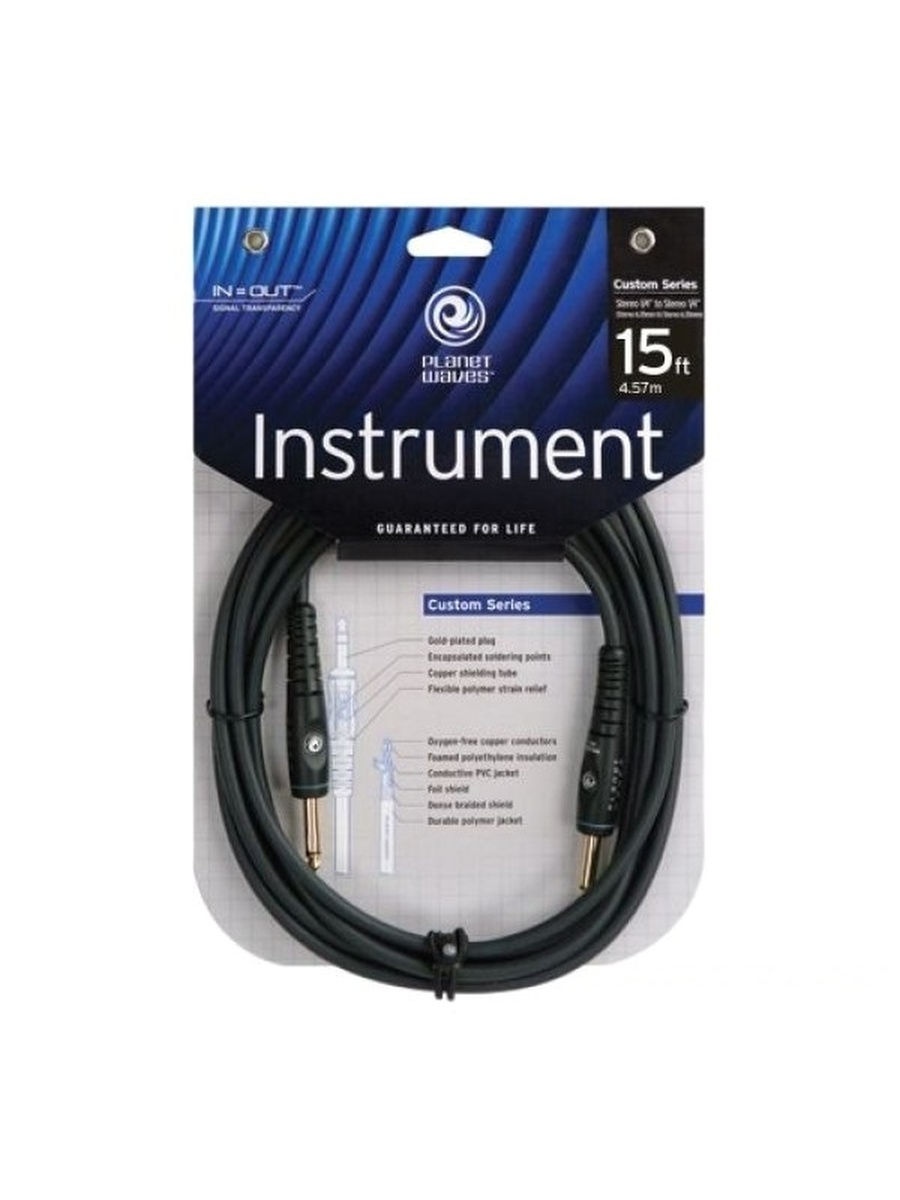 фото Planet waves pw-g-15 кабель распаянный инструментальный, джек-джек, 4,57 м. золотой джек,