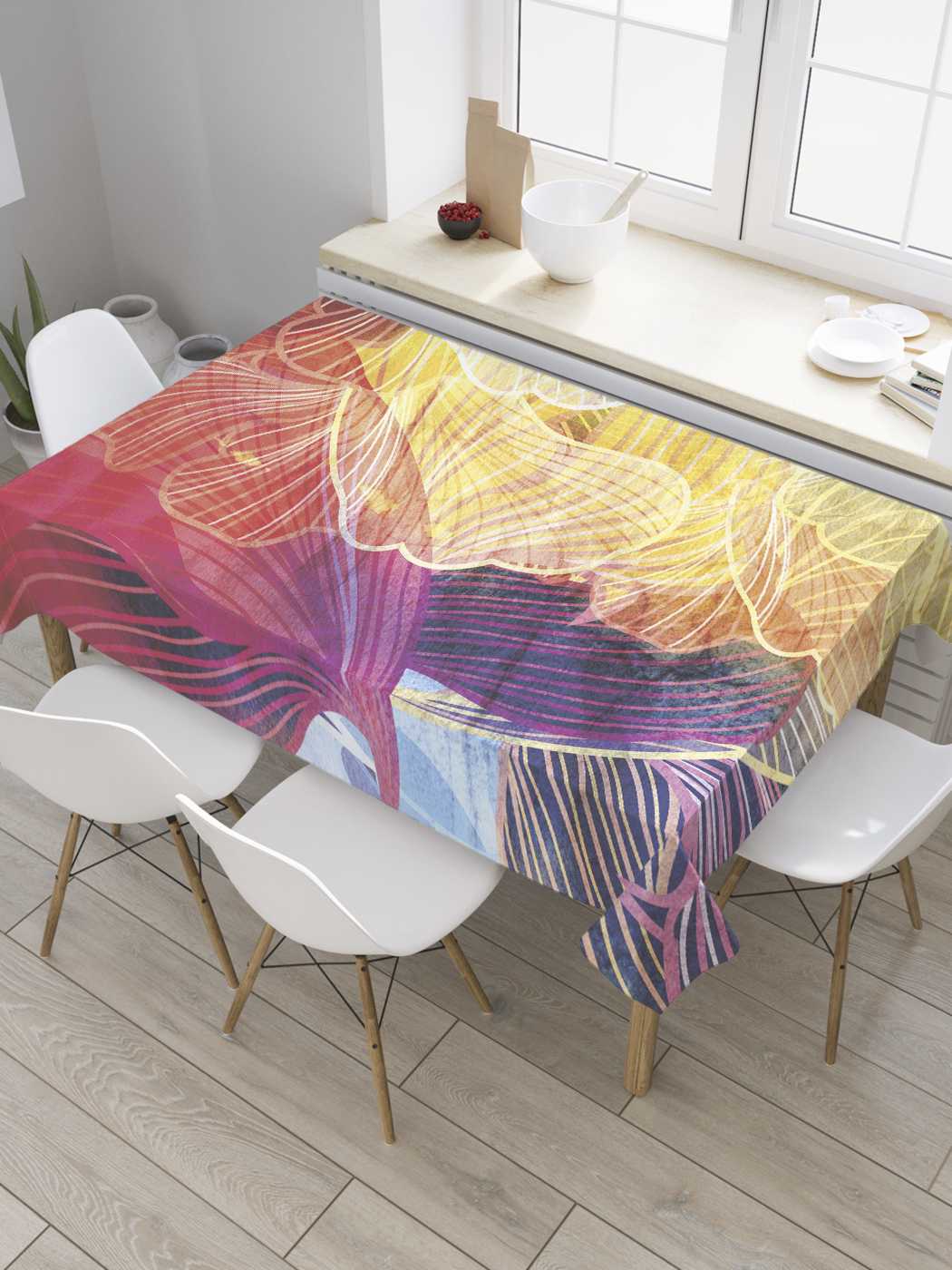 

Скатерть прямоугольная JoyArty "Абстракция цветов" из сатена, 180x145 см, Желтый, Абстракция цветов