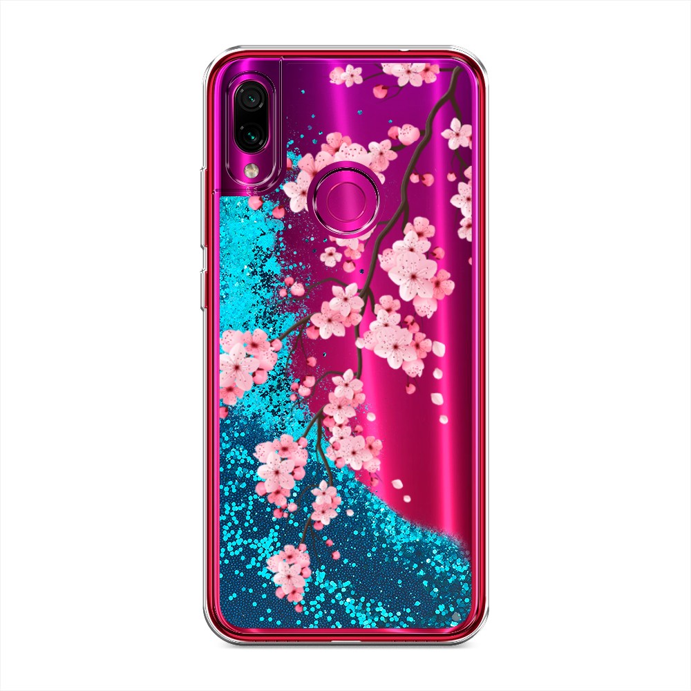 

Жидкий чехол с блестками "Розовая сакура" на Xiaomi Redmi Note 7