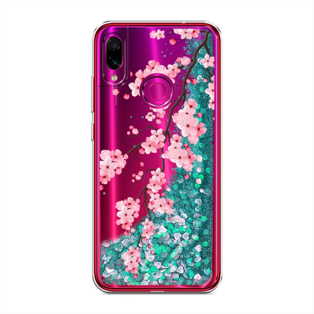 

Жидкий чехол с блестками "Розовая сакура" на Xiaomi Redmi Note 7, 34795-1