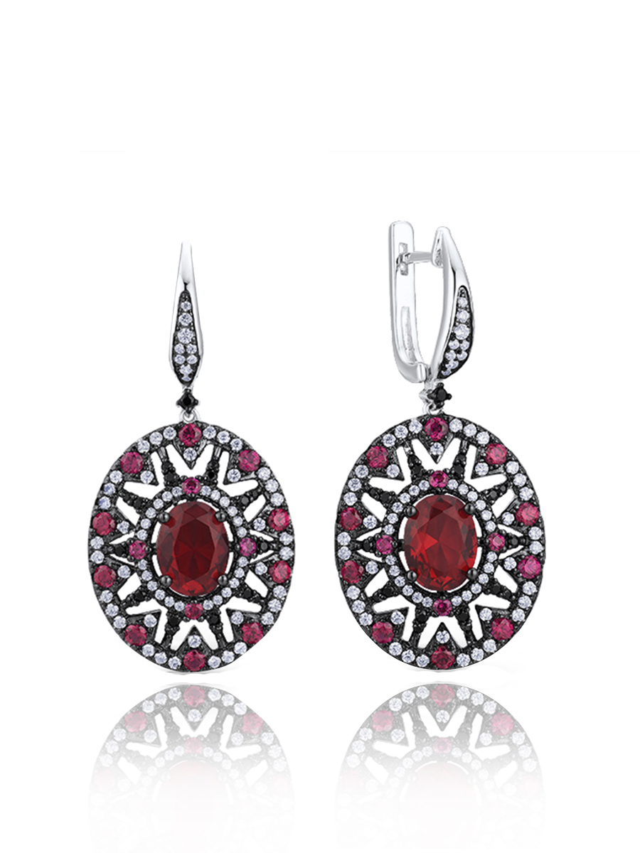 

Серьги подвески из серебра VALTERA 97058, циркон/рубин искусственный, 097058