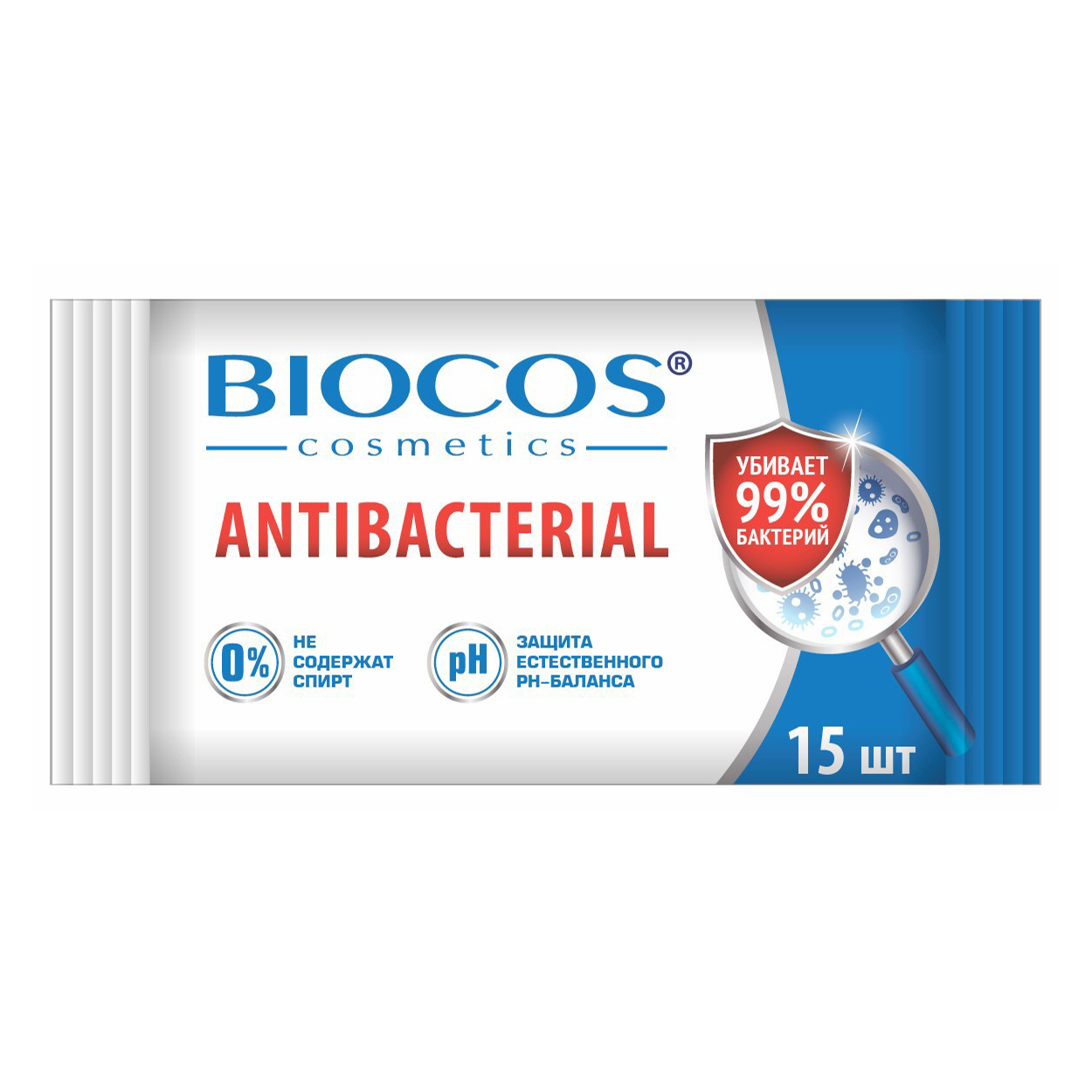 фото Салфетки влажные biocos antibacterial ладошки 15 шт