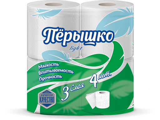 

Туалетная бумага Перышко Light, 3 слоя, 4 рулона, Белый