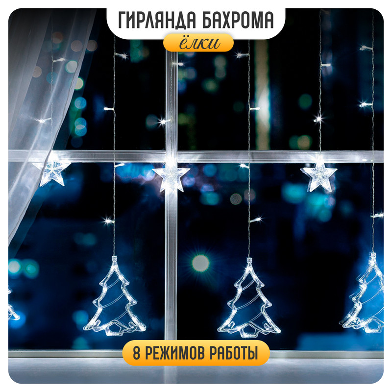 

Световая бахрома Luazon Lighting Елки 2361710 2,4х0,9 м белый холодный, Елки